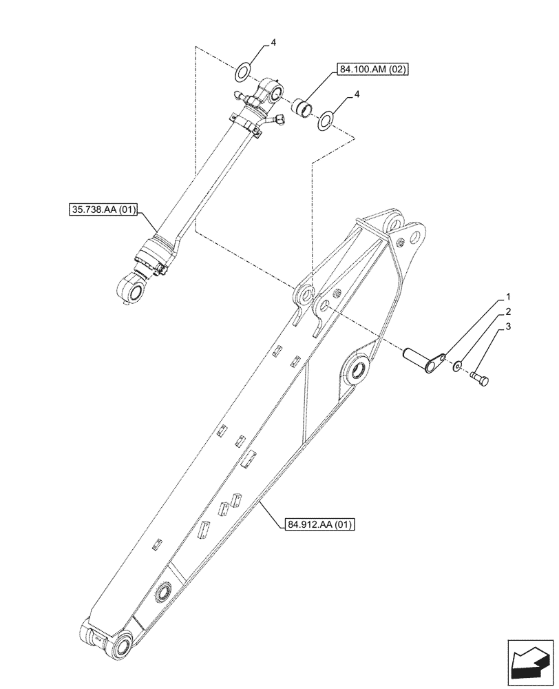 Схема запчастей Case CX210D NLC - (84.100.AQ[01]) - VAR - 461501 - BUCKET CYLINDER, PIN (ARM L=2.4M) (84) - BOOMS, DIPPERS & BUCKETS