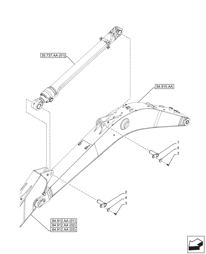 Схема запчастей Case CX210D NLC - (84.912.AB[01]) - VAR - 461501, 461502, 481268 - ARM, CYLINDER, PIN (84) - BOOMS, DIPPERS & BUCKETS