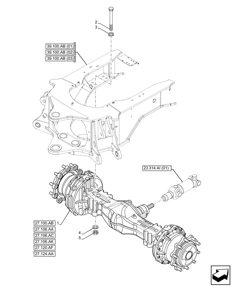 Схема запчастей Case 580SN WT - (27.100.AK) - REAR AXLE, MOUNTING PARTS (27) - REAR AXLE SYSTEM