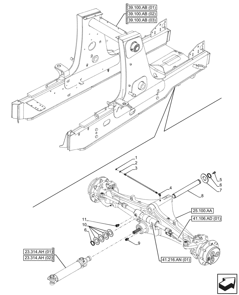 Схема запчастей Case 590SN - (25.100.AV) - FRONT AXLE SUPPORT, 4WD (25) - FRONT AXLE SYSTEM