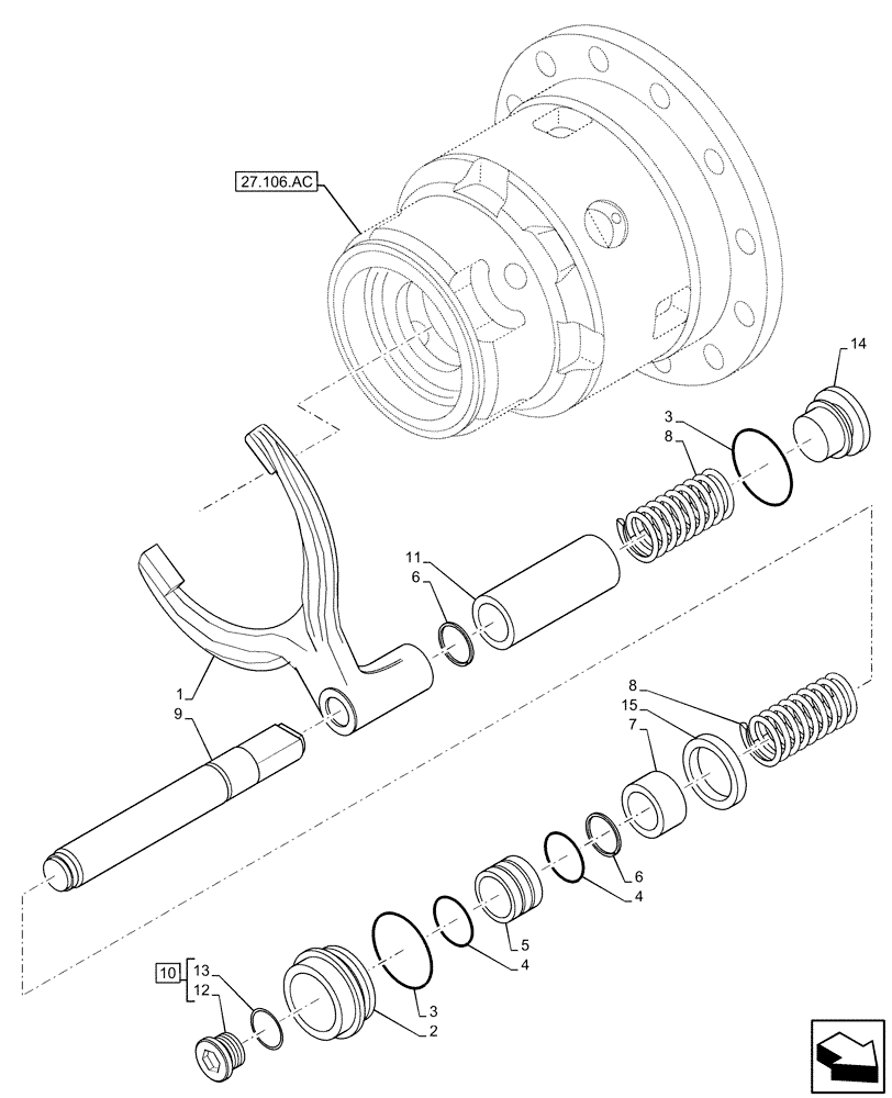 Схема запчастей Case 590SN - (27.106.AK) - REAR AXLE, DIFFERENTIAL LOCK (27) - REAR AXLE SYSTEM