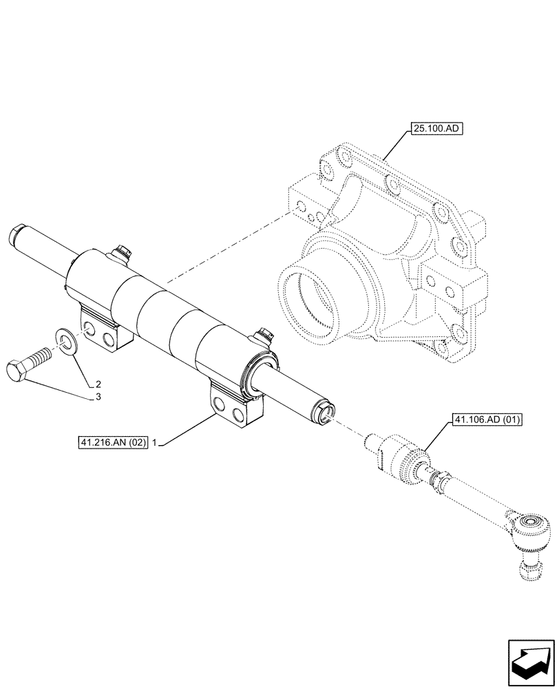 Схема запчастей Case 580SN - (41.216.AN[01]) - FRONT AXLE, STEERING CYLINDER, 4WD (41) - STEERING