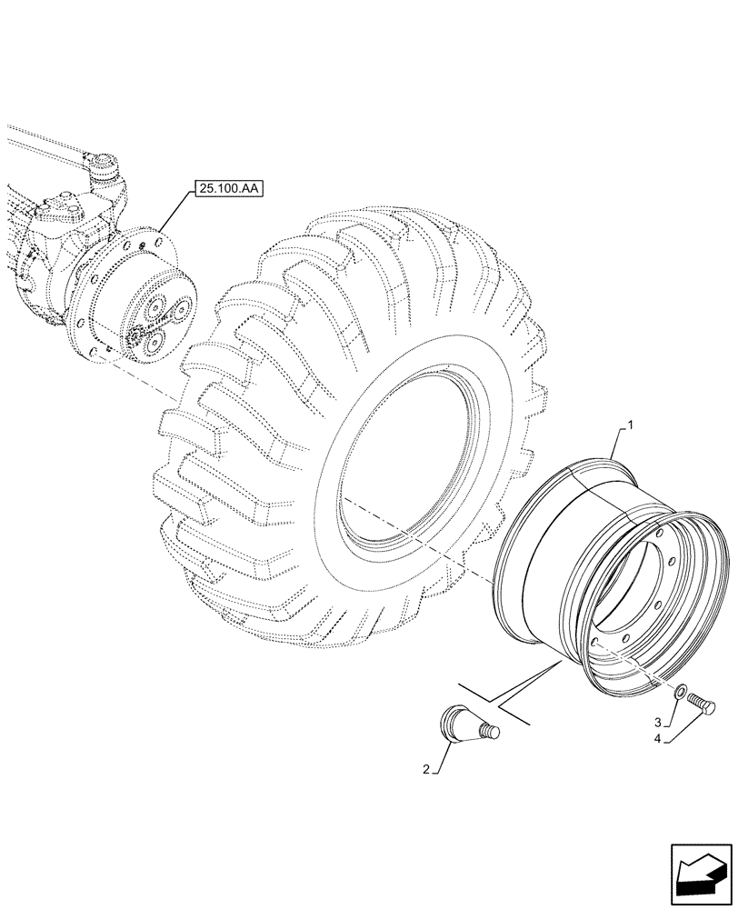 Схема запчастей Case 580SN - (44.511.AE) - VAR - 8201110, 9200019, 9200023, 423015 - WHEEL, FRONT 12L X 16.5 - 4WD (44) - WHEELS