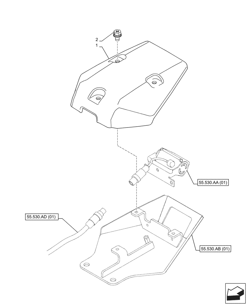 Схема запчастей Case CX210D LC LR - (55.530.AC[01]) - VAR - 461504, 488037, 461560, 488038 - REAR VIEW CAMERA, COVER (55) - ELECTRICAL SYSTEMS