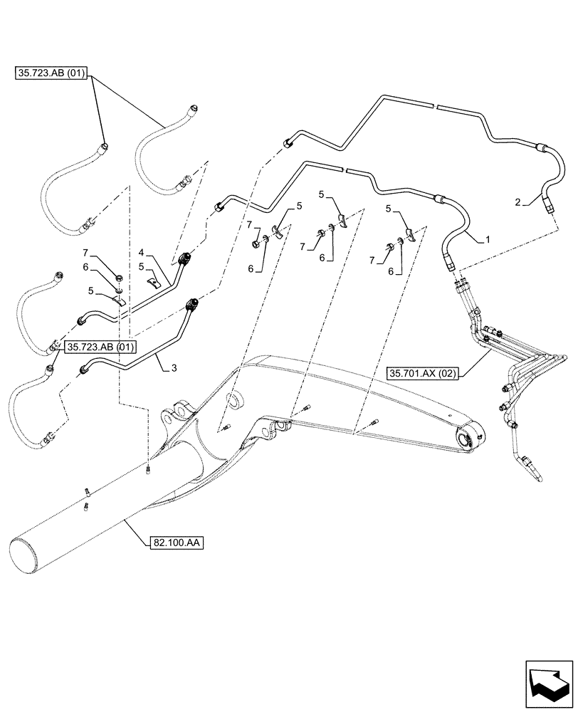 Схема запчастей Case 580SN WT - (35.723.AB[04]) - BUCKET, CYLINDER, LINES (35) - HYDRAULIC SYSTEMS