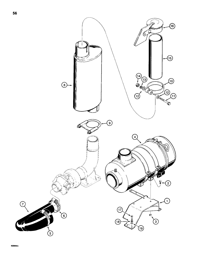 Схема запчастей Case 1150D - (056) - AIR CLEANER AND MUFFLER MOUNTING, LOADER MODELS WITH TURBOCHARGER (02) - ENGINE