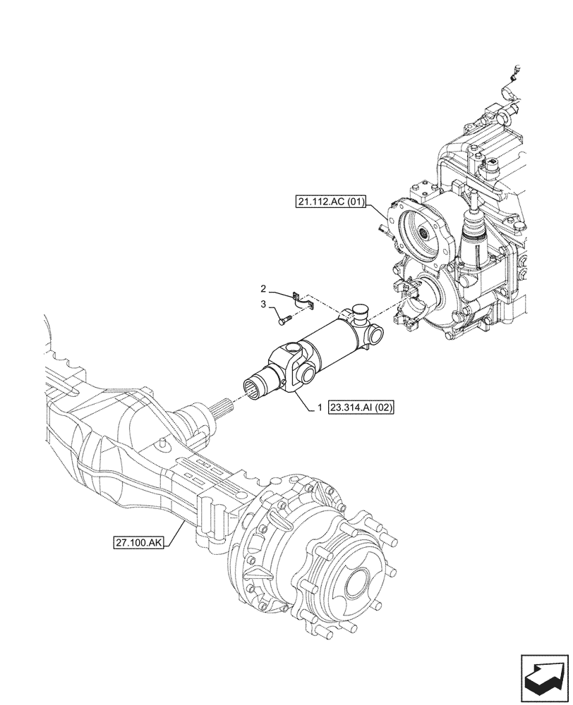 Схема запчастей Case 590SN - (23.314.AI[01]) - REAR AXLE, HALF SHAFT, 4WD (23) - FOUR WHEEL DRIVE SYSTEM