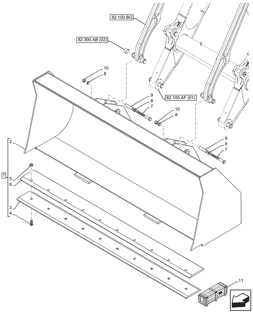 Схема запчастей Case 580SN WT - (82.300.AN[03]) - VAR - 423004 - BUCKET, 1.5 YD - 96INCH/2438MM LL (82) - FRONT LOADER & BUCKET