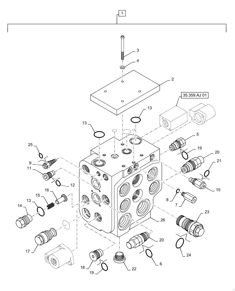 Схема запчастей Case 721F - (35.359.AJ[02]) - VALVE ASSEMBLY, LOADER CONTROL, 2 SPOOL, XT (35) - HYDRAULIC SYSTEMS