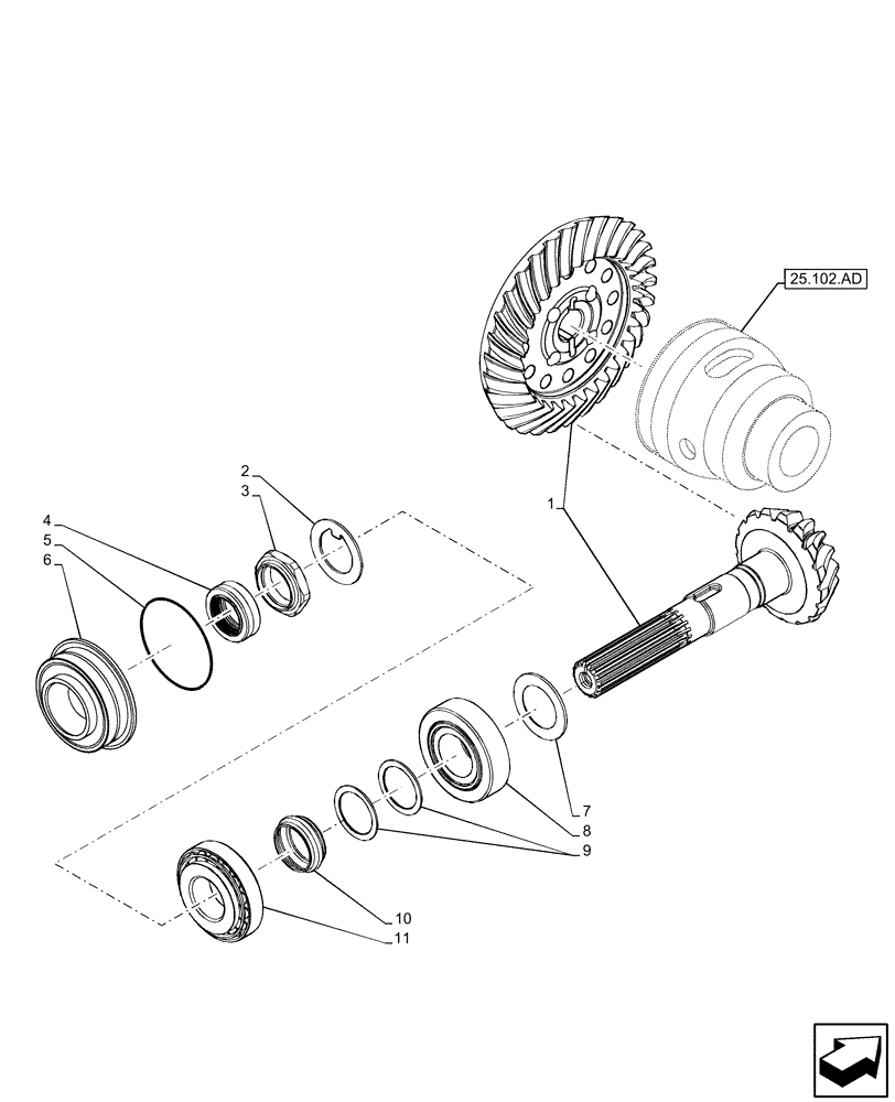 Схема запчастей Case 580SN WT - (25.102.AC) - FRONT AXLE, BEVEL GEAR, 4WD (25) - FRONT AXLE SYSTEM