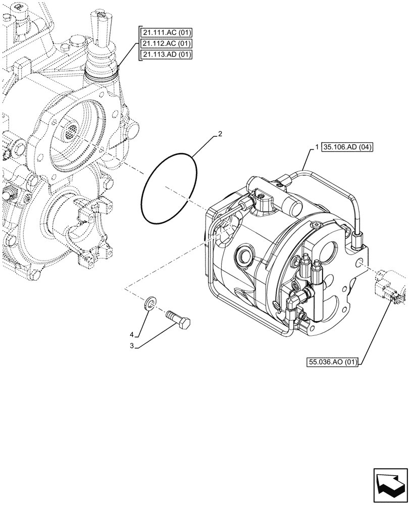 Схема запчастей Case 580SN - (35.106.AD[03]) - VAR - 423080 - VARIABLE DISPLACEMENT HYDRAULIC PUMP (W/ POWER LIFT, W/O COLD START) (35) - HYDRAULIC SYSTEMS