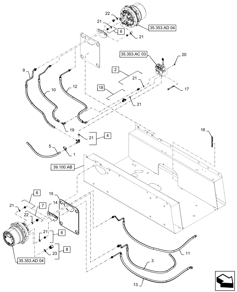 Схема запчастей Case TR310 - (35.353.AE[02]) - HYDROSTATIC MOTOR LINES, ELECTRONIC CONTROLS (02-OCT-2016 & PRIOR) (35) - HYDRAULIC SYSTEMS