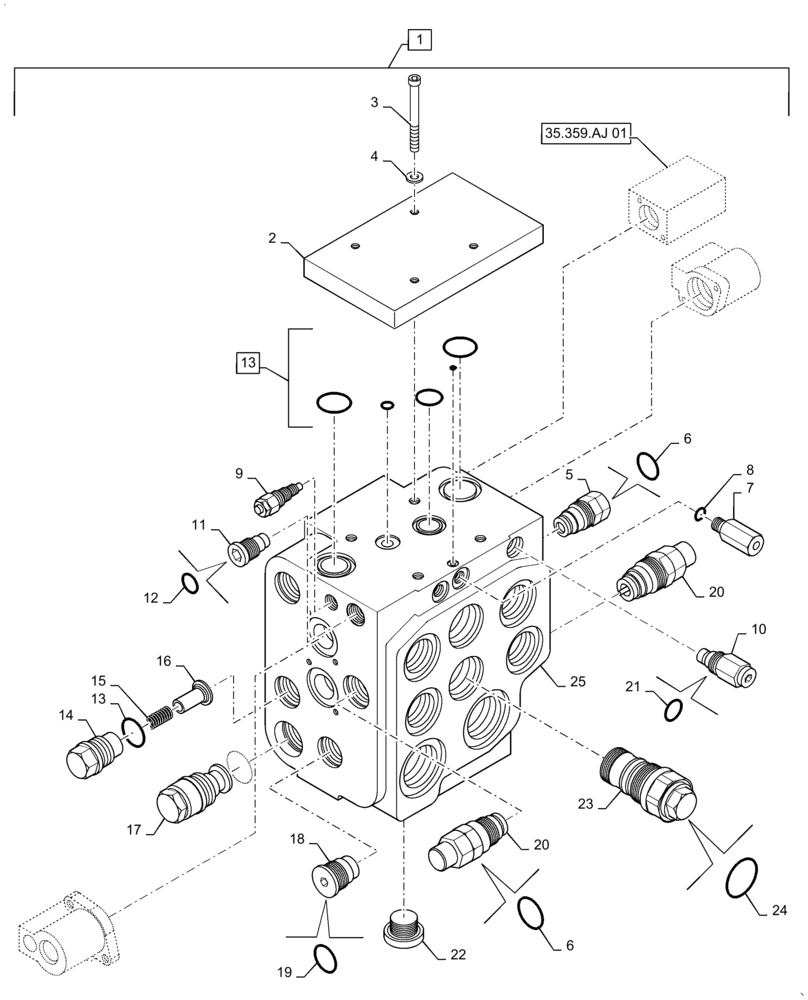 Схема запчастей Case 621F - (35.359.AJ) - VALVE ASSEMBLY, LOADER CONTROL, 2 SPOOL, Z-BAR & XR (35) - HYDRAULIC SYSTEMS