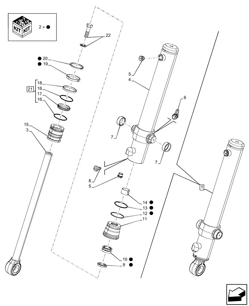 Схема запчастей Case 580SN WT - (35.723.AA[05]) - LOADER BUCKET, CONTROL, CYLINDER (35) - HYDRAULIC SYSTEMS