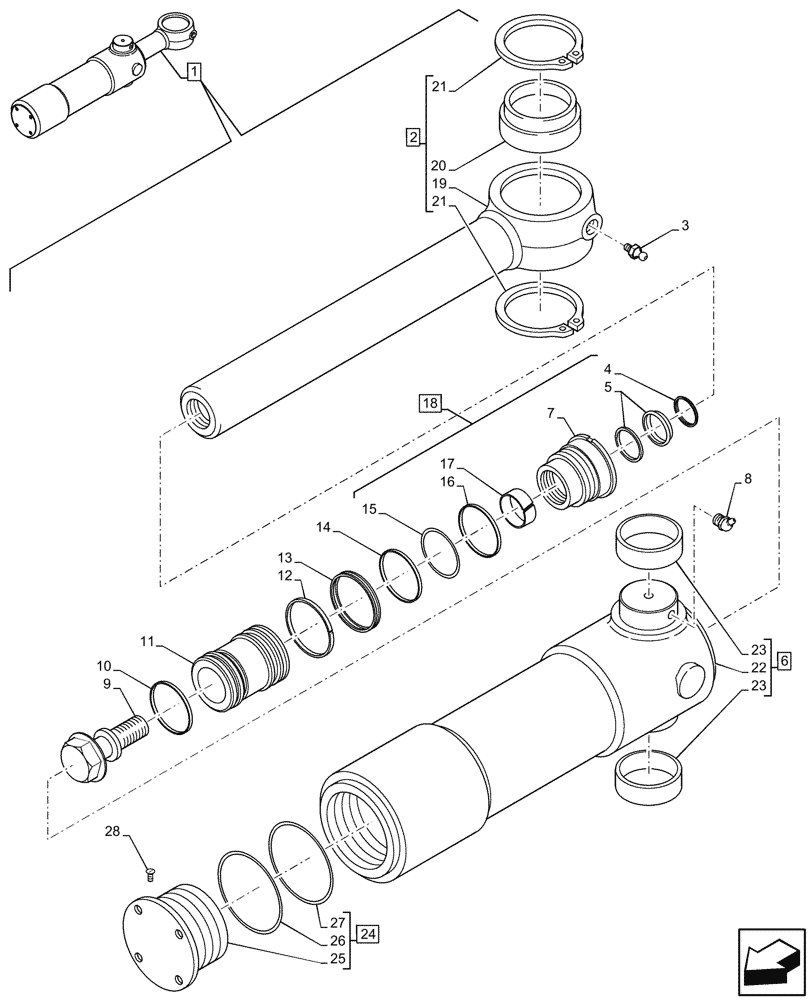 Схема запчастей Case 580SN - (35.739.AA[02]) - SWING CYLINDER, COMPONENTS (35) - HYDRAULIC SYSTEMS