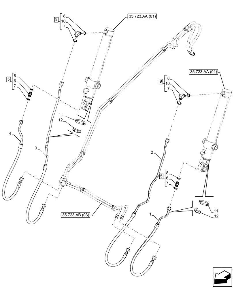 Схема запчастей Case 580SN - (35.723.AB[02]) - BUCKET CYLINDER (35) - HYDRAULIC SYSTEMS