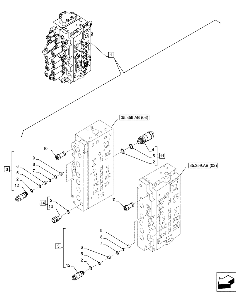 Схема запчастей Case CX350D LC - (35.359.AY[01]) - RELIEF VALVE (35) - HYDRAULIC SYSTEMS