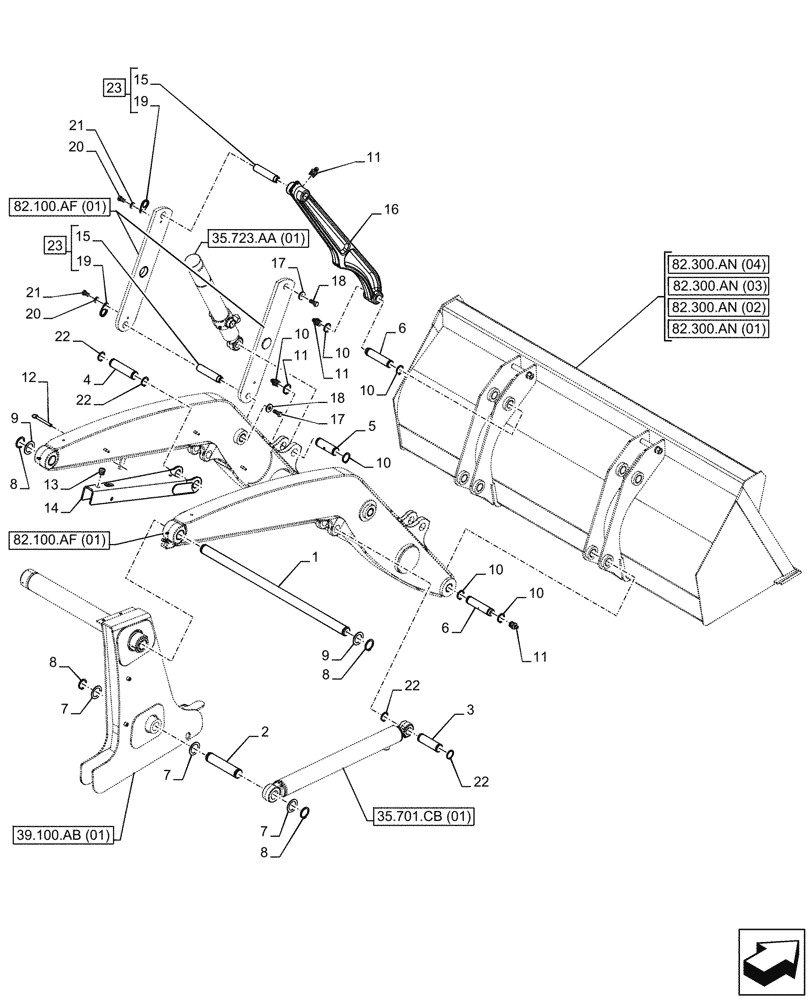 Схема запчастей Case 590SN - (82.100.BG) - ARM, PIVOT, PIN (82) - FRONT LOADER & BUCKET