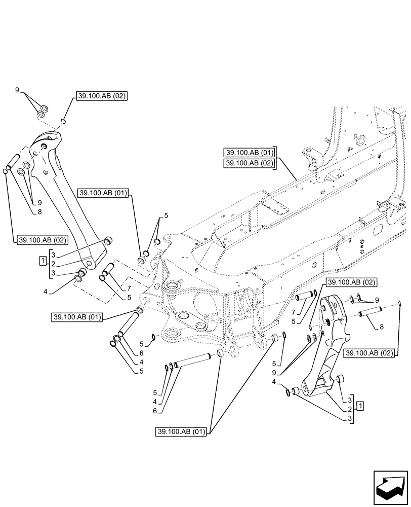 Схема запчастей Case 580SN - (39.129.AH) - STABILIZER (39) - FRAMES AND BALLASTING