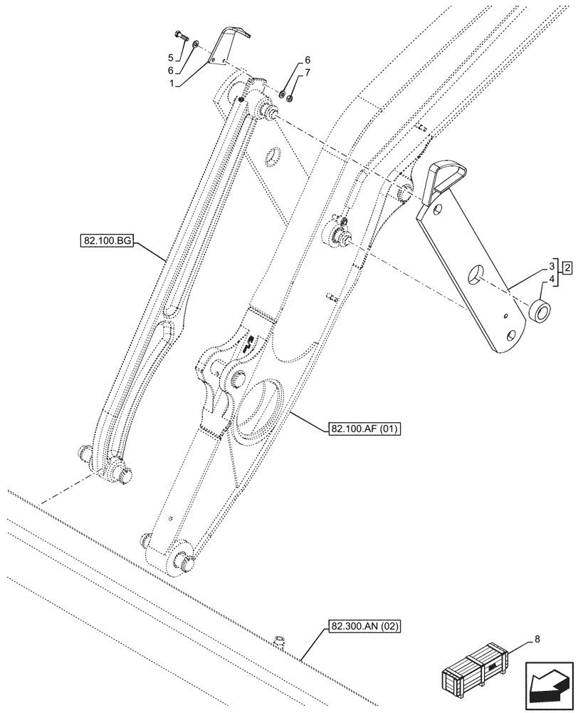 Схема запчастей Case 580SN WT - (82.100.AF[03]) - VAR - 742433, 747863 - LOADER ARM, LINK AND GAUGE (82) - FRONT LOADER & BUCKET