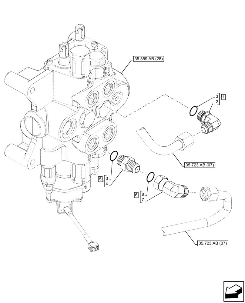 Схема запчастей Case 580N EP - (35.359.AE[09]) - LOADER, CONTROL VALVE LINE (35) - HYDRAULIC SYSTEMS