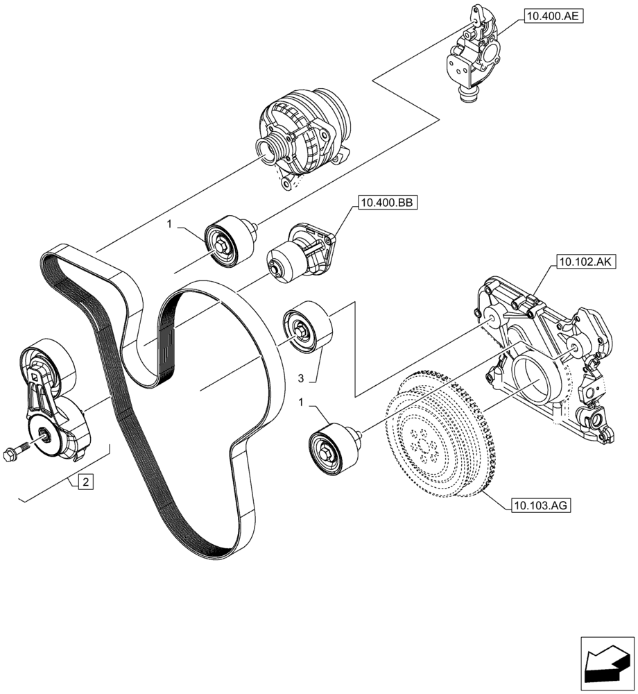 Схема запчастей Case F4HFA613N E005 - (10.414.AE) - BELT TENSIONER (10) - ENGINE