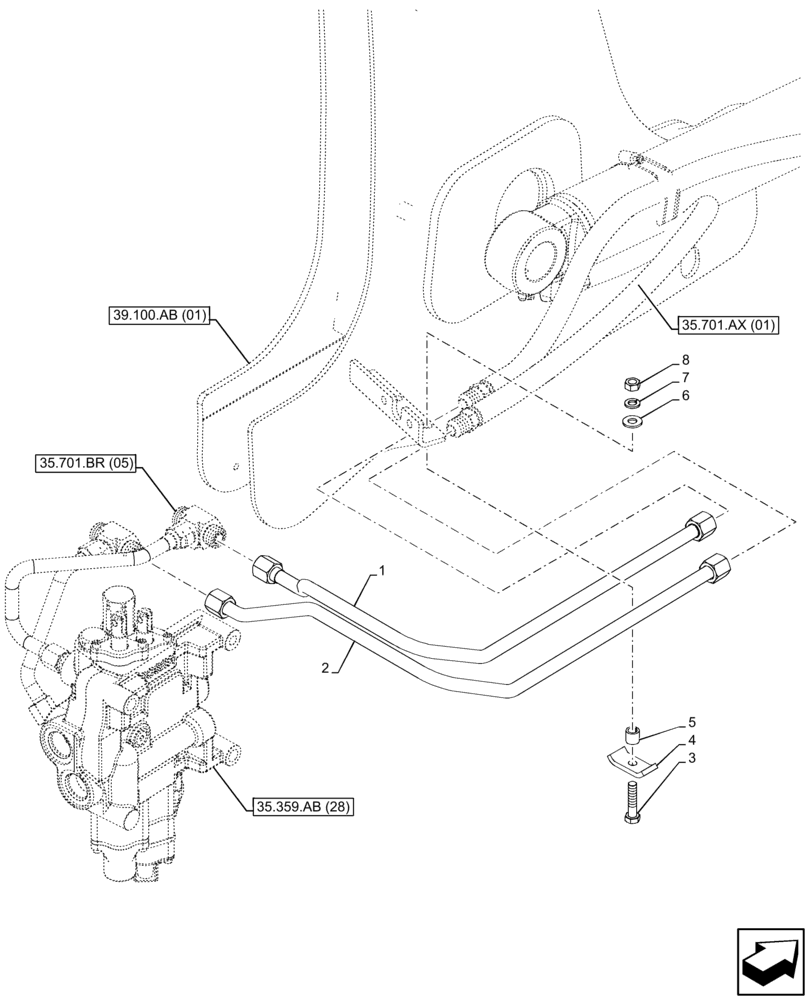 Схема запчастей Case 580N EP - (35.701.AX[05]) - LOADER, CYLINDER, LINE (35) - HYDRAULIC SYSTEMS