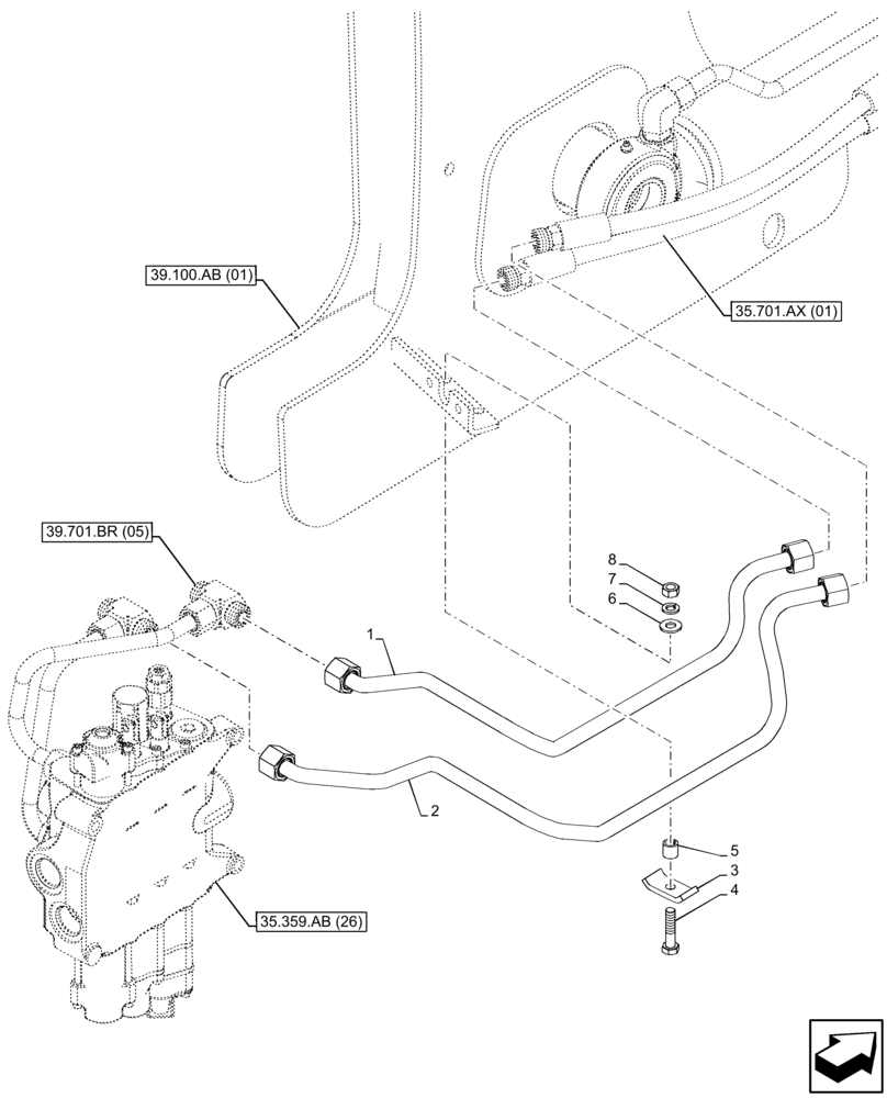 Схема запчастей Case 590SN - (35.701.AX[03]) - VAR - 747776, 747864 - LOADER, CYLINDER, LINE (35) - HYDRAULIC SYSTEMS