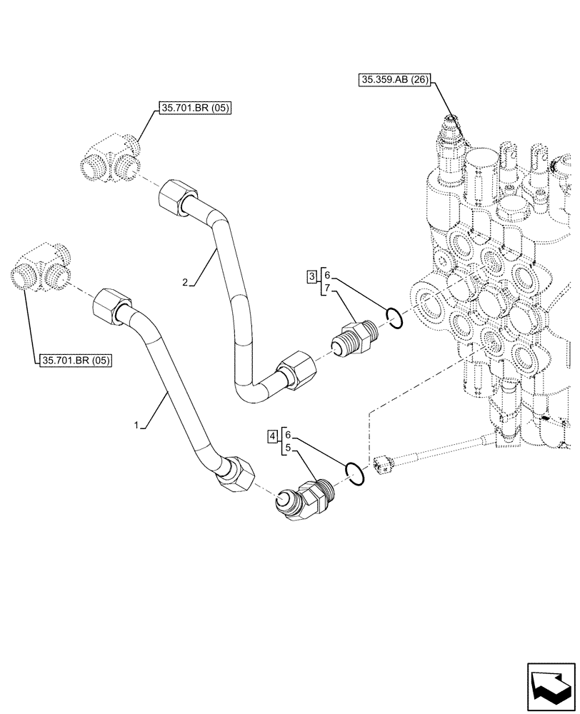 Схема запчастей Case 580N EP - (35.701.BR[01]) - VAR - 747776, 747864 - LOADER, CONTROL VALVE, W/O RIDE CONTROL, LINE (35) - HYDRAULIC SYSTEMS