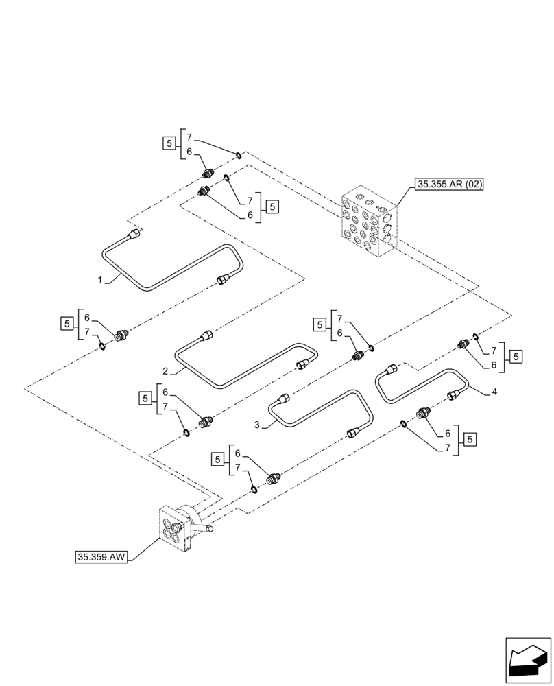 Схема запчастей Case CX350D LC - (35.355.AC[05]) - VAR - 461558 - JOYSTICK, HYDRAULIC LINE, CONTROL VALVE, CONTROL PATTERN SELECTION (35) - HYDRAULIC SYSTEMS