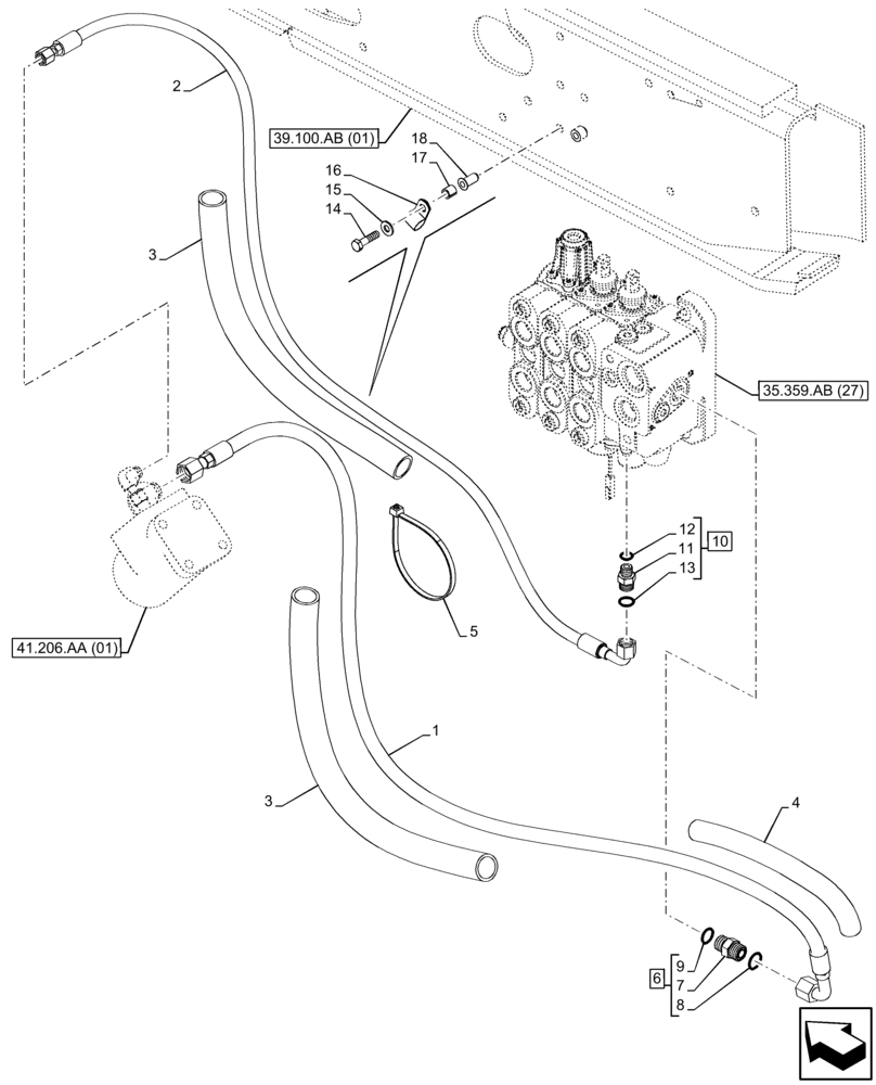 Схема запчастей Case 590SN - (41.200.BZ[02]) - VAR - 747864 - CONTROL VALVE, STEERING VALVE, PILOT LINE (41) - STEERING