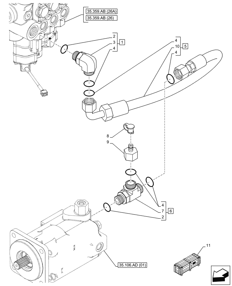 Схема запчастей Case 580N EP - (35.106.AO[02]) - VAR - 747776 - LOADER, CONTROL VALVE LINE, HYDRAULIC PUMP (35) - HYDRAULIC SYSTEMS