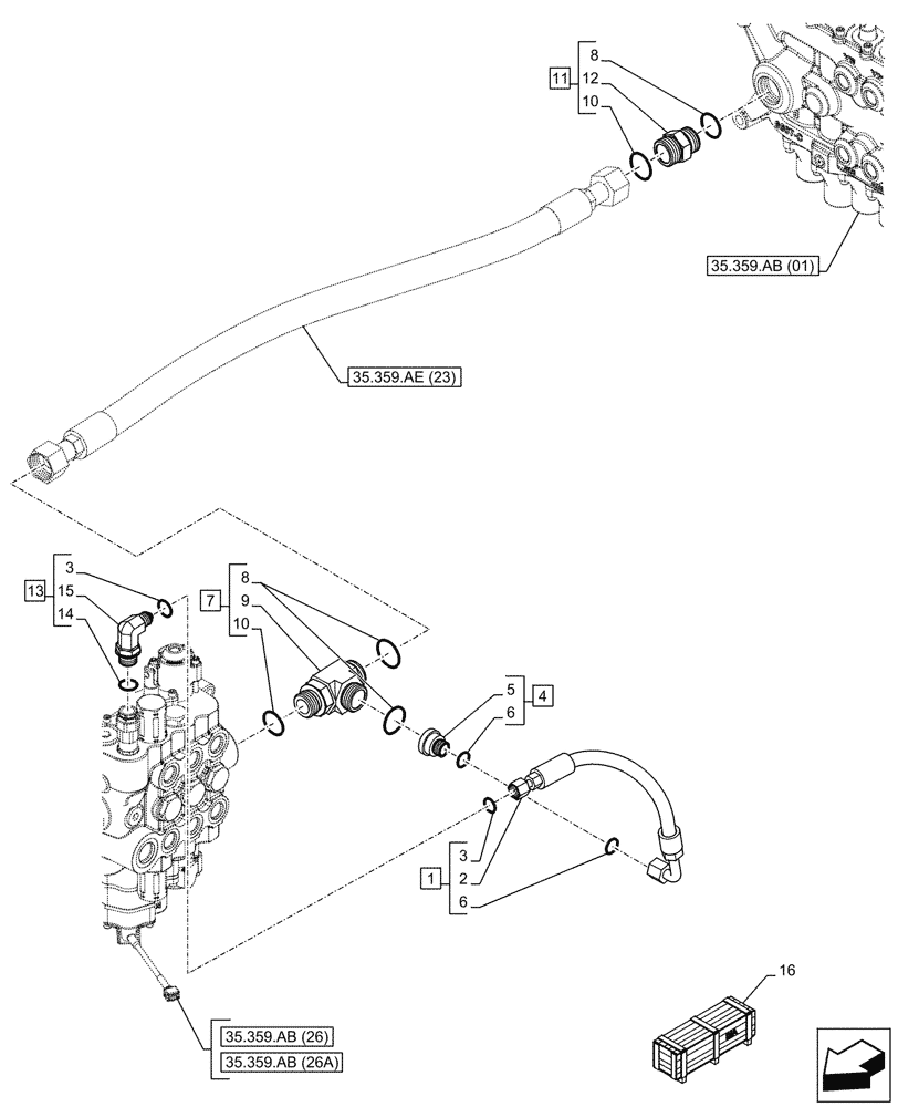 Схема запчастей Case 580N EP - (35.359.AE[04]) - VAR - 747776 - LOADER, CONTROL VALVE LINE, BACKHOE CONTROL VALVE (35) - HYDRAULIC SYSTEMS