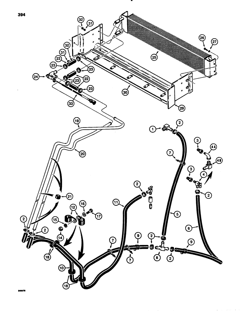 Схема запчастей Case 780B - (394) - CAB HEATING SYSTEM, MODELS WITH TEE FOR WATER RETURN LINE, FROM AIR COMPRESSOR (SE ITEMS 5 & 8) (09) - CHASSIS/ATTACHMENTS