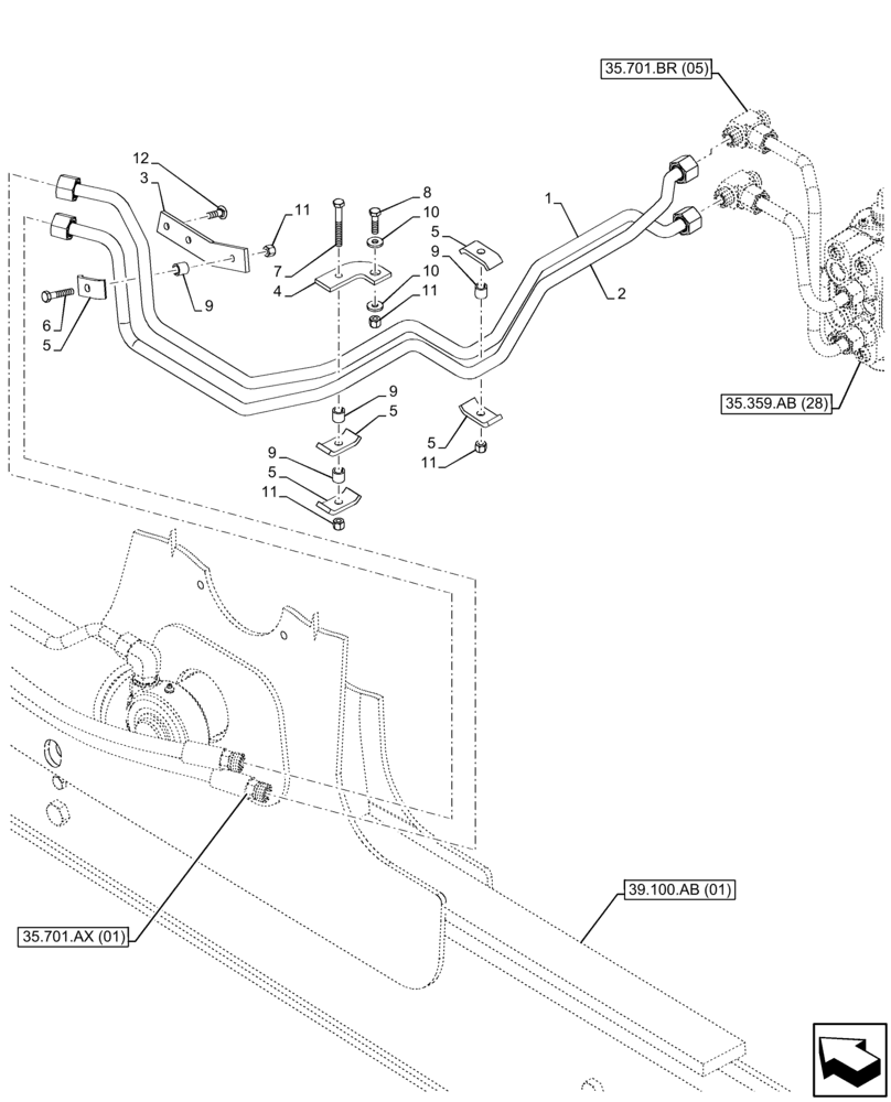 Схема запчастей Case 590SN - (35.701.AX[08]) - LOADER, CYLINDER, LINE (35) - HYDRAULIC SYSTEMS