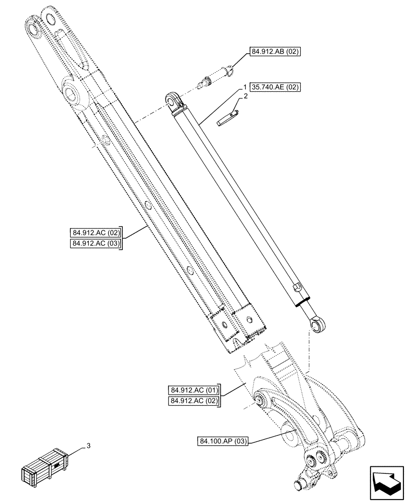 Схема запчастей Case 580SN WT - (35.740.AE[01]) - VAR - 423076 - EXTENDABLE DIPPER, CYLINDER (35) - HYDRAULIC SYSTEMS