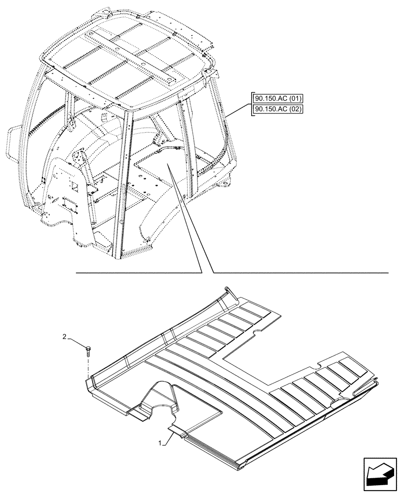 Схема запчастей Case 580SN - (90.160.AR[02]) - MAT FLOOR REAR TWO PIECE (90) - PLATFORM, CAB, BODYWORK AND DECALS