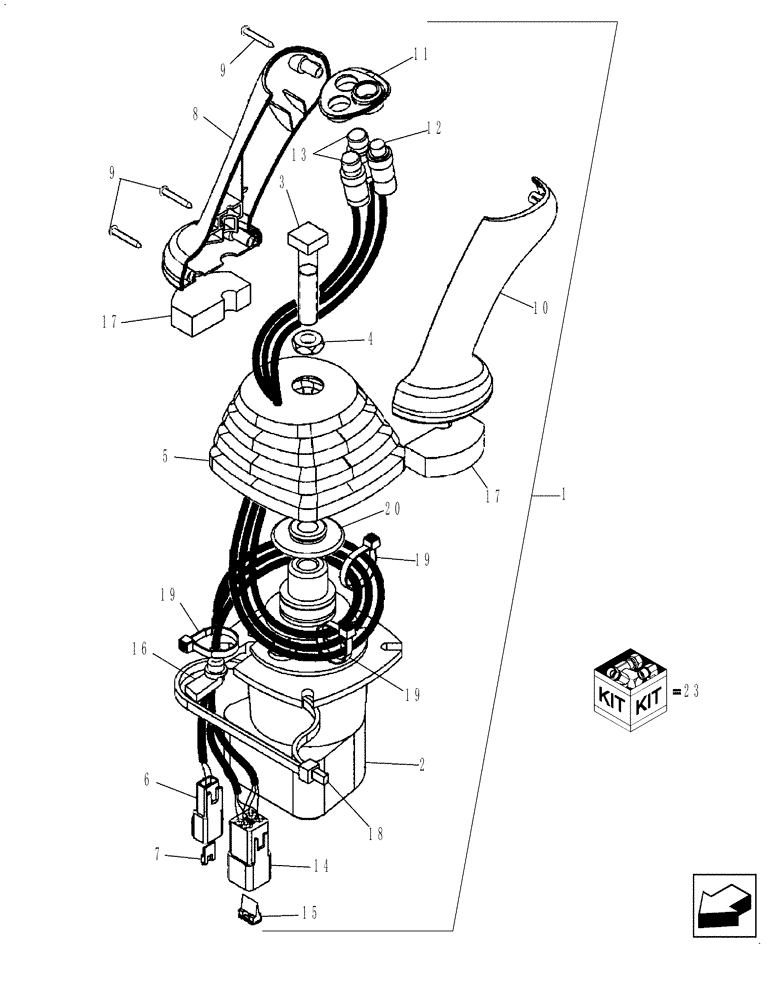 Схема запчастей Case 580SN WT - (35.150.15[02]) - HYDRAULICS - VALVE, JOYSTICK (PILOT CONTROLS) (LEFT-HAND) WITH HORN & BI-DIRECTIONAL BUTTONS (35) - HYDRAULIC SYSTEMS