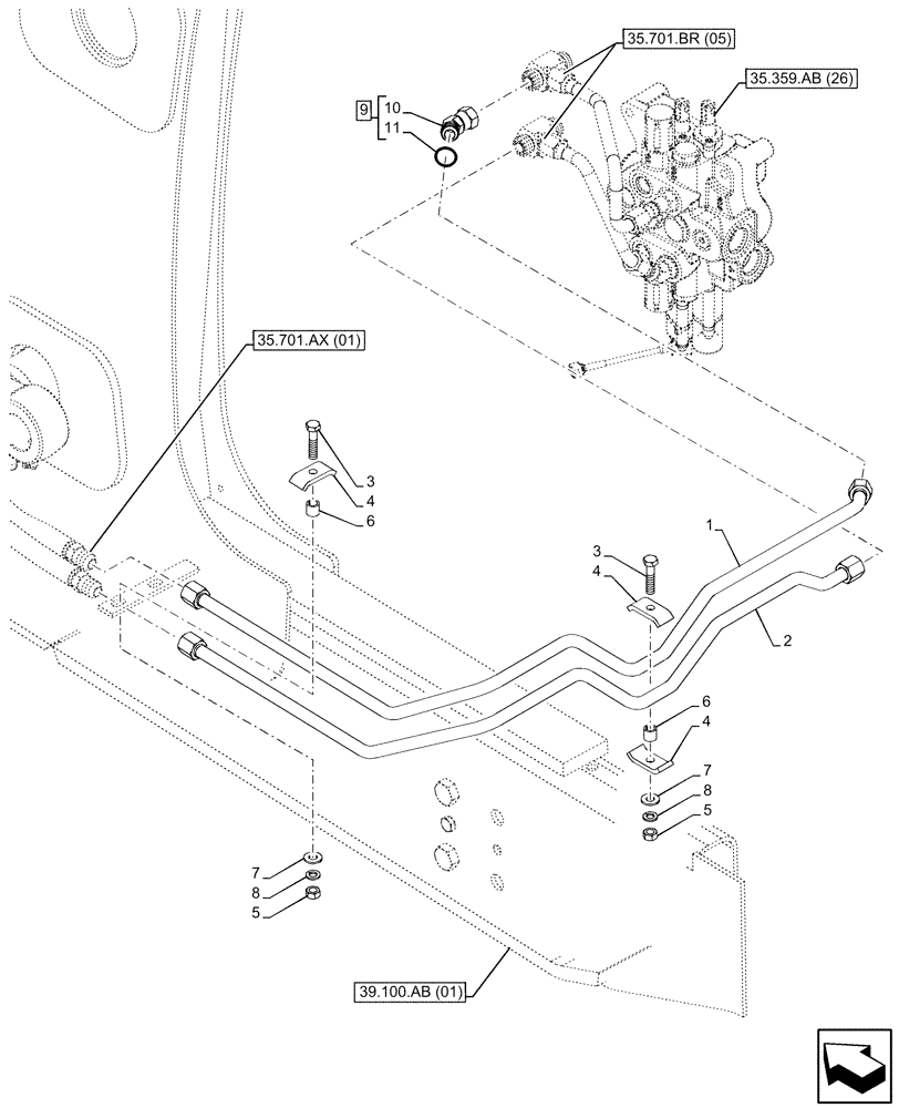 Схема запчастей Case 580N EP - (35.701.AX[04]) - LOADER, CYLINDER, LINE (35) - HYDRAULIC SYSTEMS