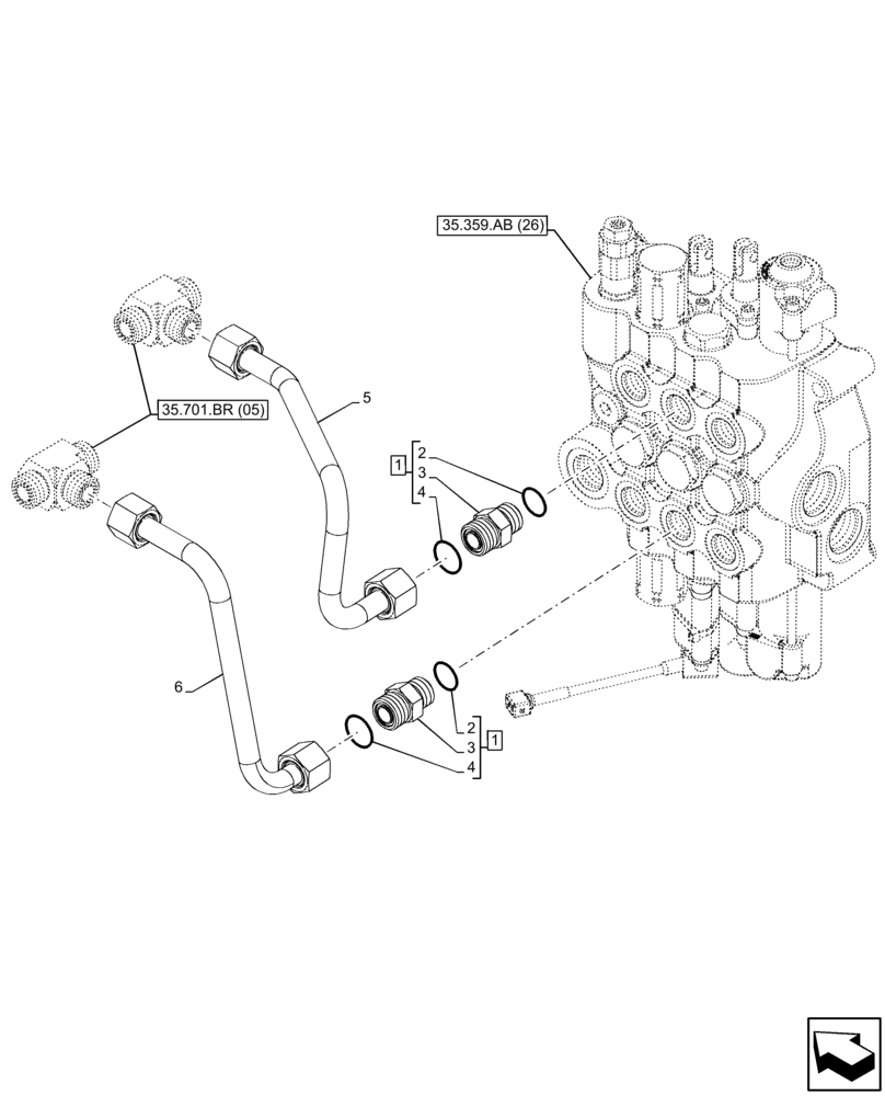 Схема запчастей Case 590SN - (35.701.BR[01]) - VAR - 747776 - LOADER, CONTROL VALVE, W/O RIDE CONTROL, LINE (35) - HYDRAULIC SYSTEMS