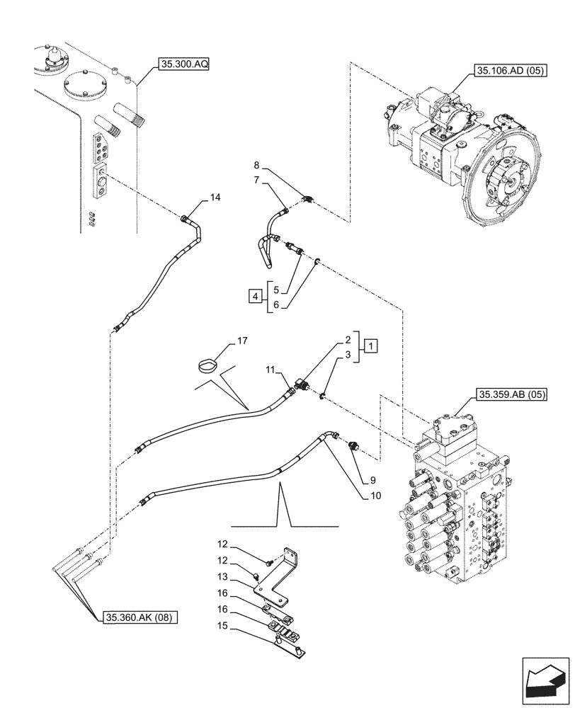 Схема запчастей Case CX210D LC LR - (35.360.AF[01]) - VAR - 461863, 461557 - HYDRAULIC LINE, CLAMSHELL BUCKET, ROTATION (35) - HYDRAULIC SYSTEMS