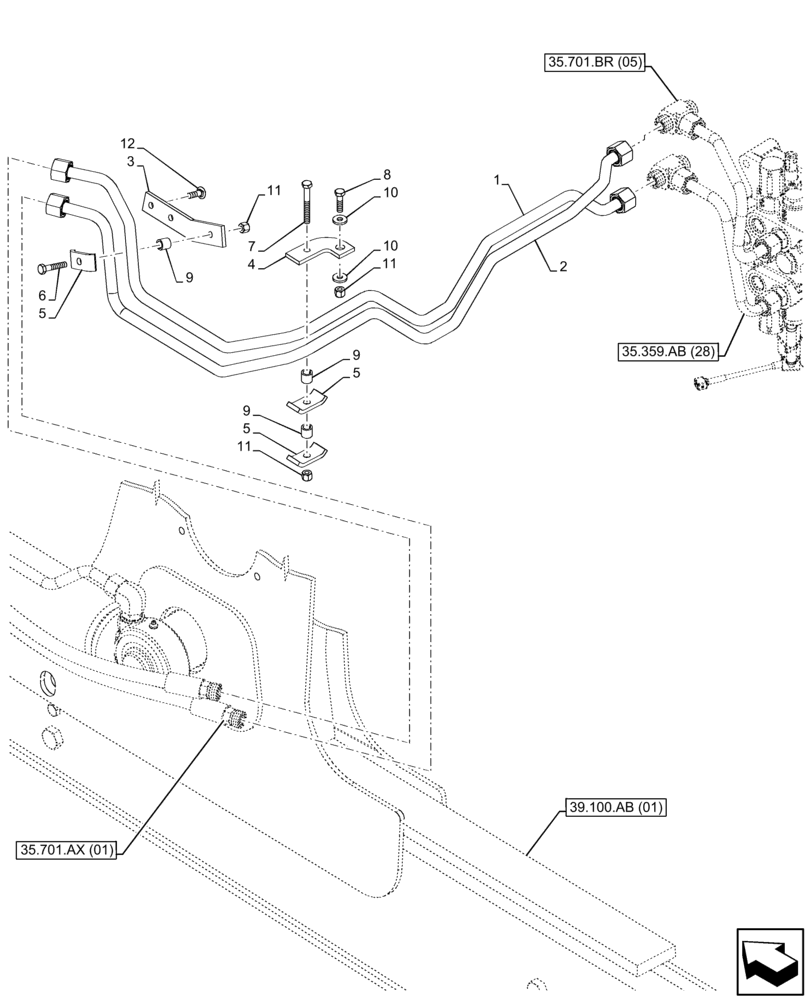 Схема запчастей Case 580SN WT - (35.701.AX[06]) - LOADER, CYLINDER, LINE (35) - HYDRAULIC SYSTEMS