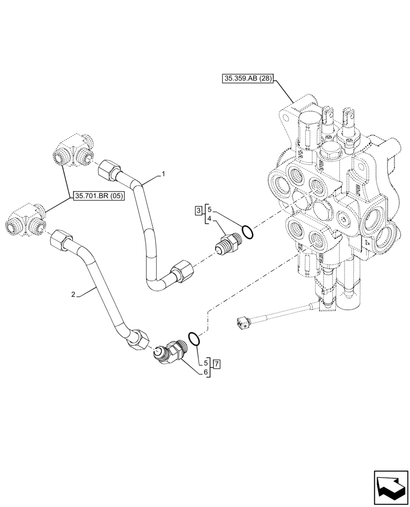 Схема запчастей Case 580N EP - (35.701.BR[02]) - LOADER, CONTROL VALVE, W/O RIDE CONTROL, LINE (35) - HYDRAULIC SYSTEMS