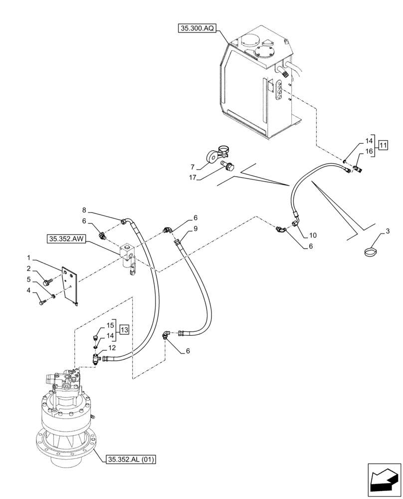 Схема запчастей Case CX350D LC - (35.352.AI[03]) - VAR - 461568 - MOTO-REDUCTION GEAR, LINES, FREE SWING (35) - HYDRAULIC SYSTEMS