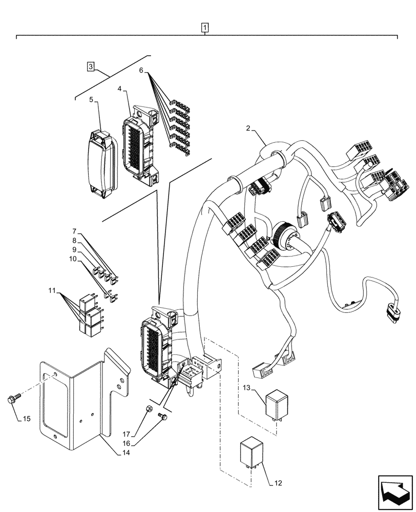 Схема запчастей Case 580SN WT - (55.100.DO[03]) - VAR - 423058, 423059 - POWERSHUTTLE TRANSMISSION, FRONT CONSOLE HARNESS, FUSE BOX, FUSE BOX - C9127 (55) - ELECTRICAL SYSTEMS