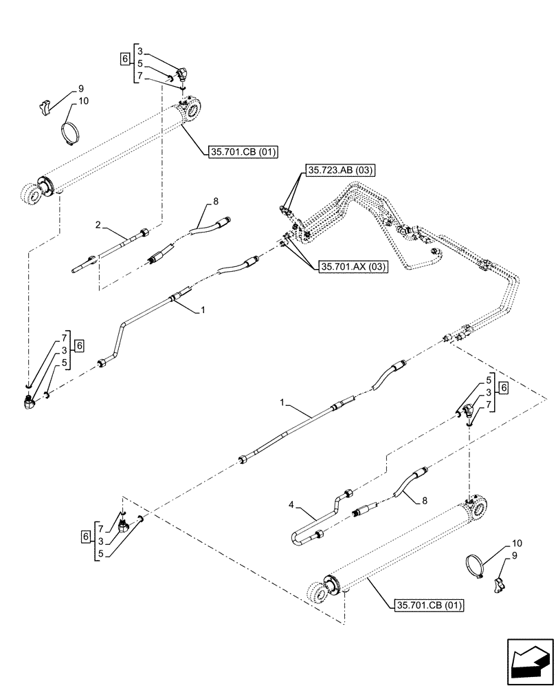 Схема запчастей Case 580SN - (35.701.AX[01]) - LOADER, CYLINDER, LINES (35) - HYDRAULIC SYSTEMS