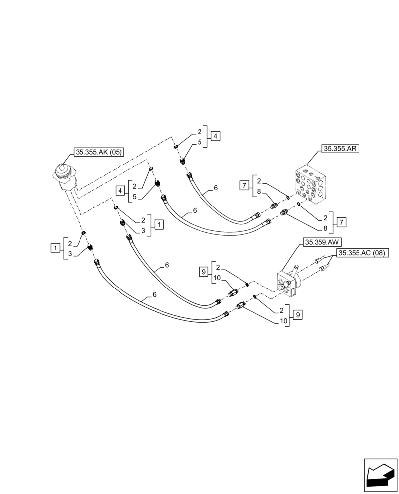 Схема запчастей Case CX250D LC - (35.355.AC[07]) - VAR - 461558 - JOYSTICK, LH, HYDRAULIC LINE, CONTROL VALVE, CONTROL PATTERN SELECTION (35) - HYDRAULIC SYSTEMS