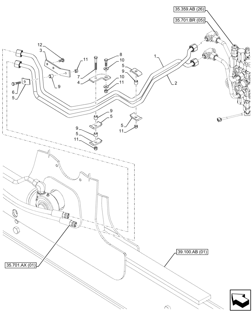 Схема запчастей Case 580SN WT - (35.701.AX[02]) - VAR - 747776, 747864 - LOADER, CYLINDER, LINE (35) - HYDRAULIC SYSTEMS