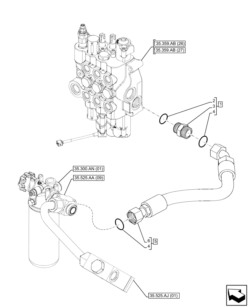 Схема запчастей Case 580N EP - (35.359.AE[03]) - VAR - 747776, 747864 - LOADER, CONTROL VALVE LINE, FILTER (35) - HYDRAULIC SYSTEMS