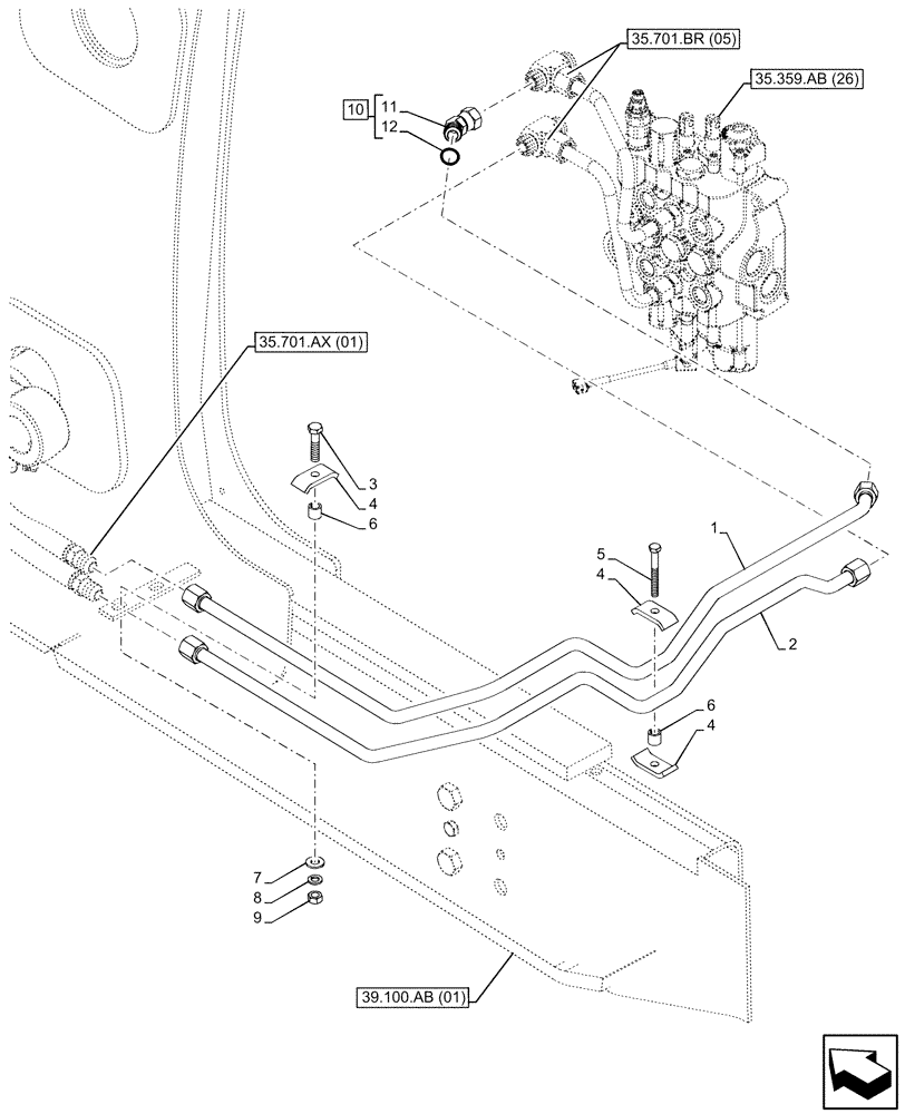 Схема запчастей Case 580N EP - (35.701.AX[02]) - VAR - 747776, 747864 - LOADER, CYLINDER, LINE (35) - HYDRAULIC SYSTEMS